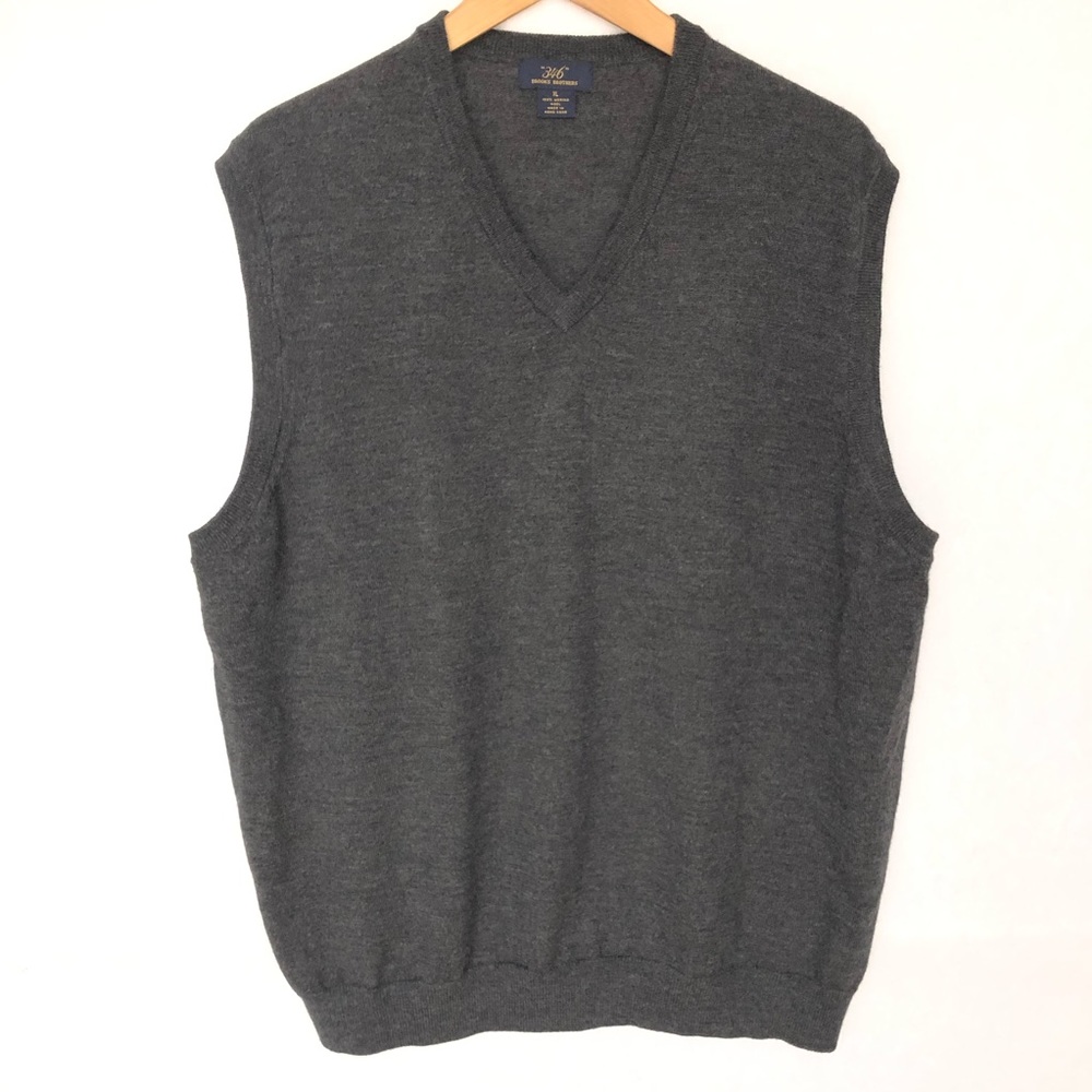 Brooks Brothers Merino Will Vest Gray V-Neck XL